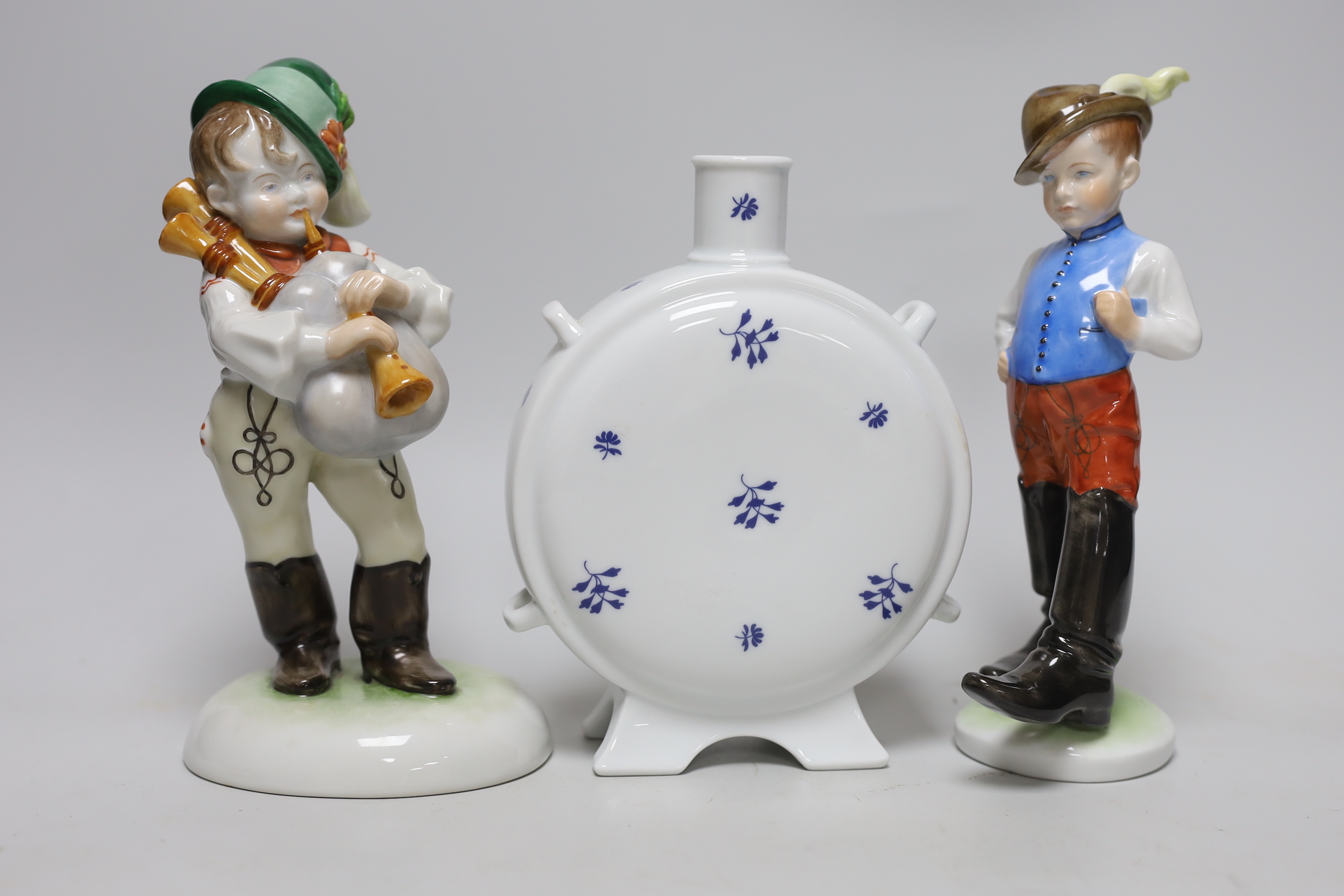 Four Herend figures and a moonflask, tallest 22cm